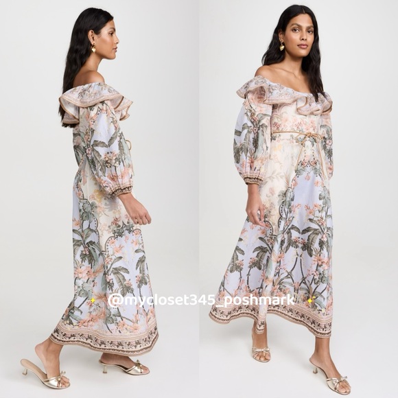 🔥NWT AU0 Zimmermann Wylie Off-The-Shoulder Midi-Dress - Picture 3 of 16